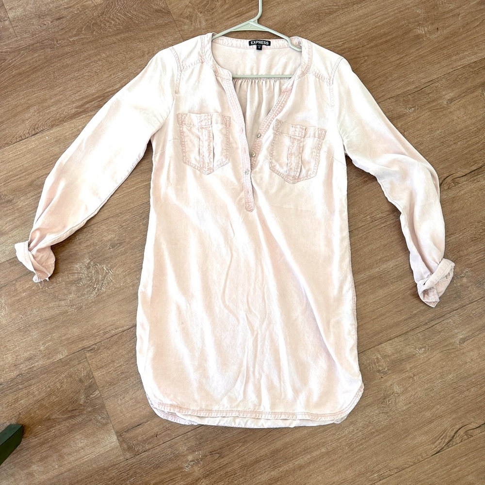 Express Light Pink Long Sleeve Tunic Dress